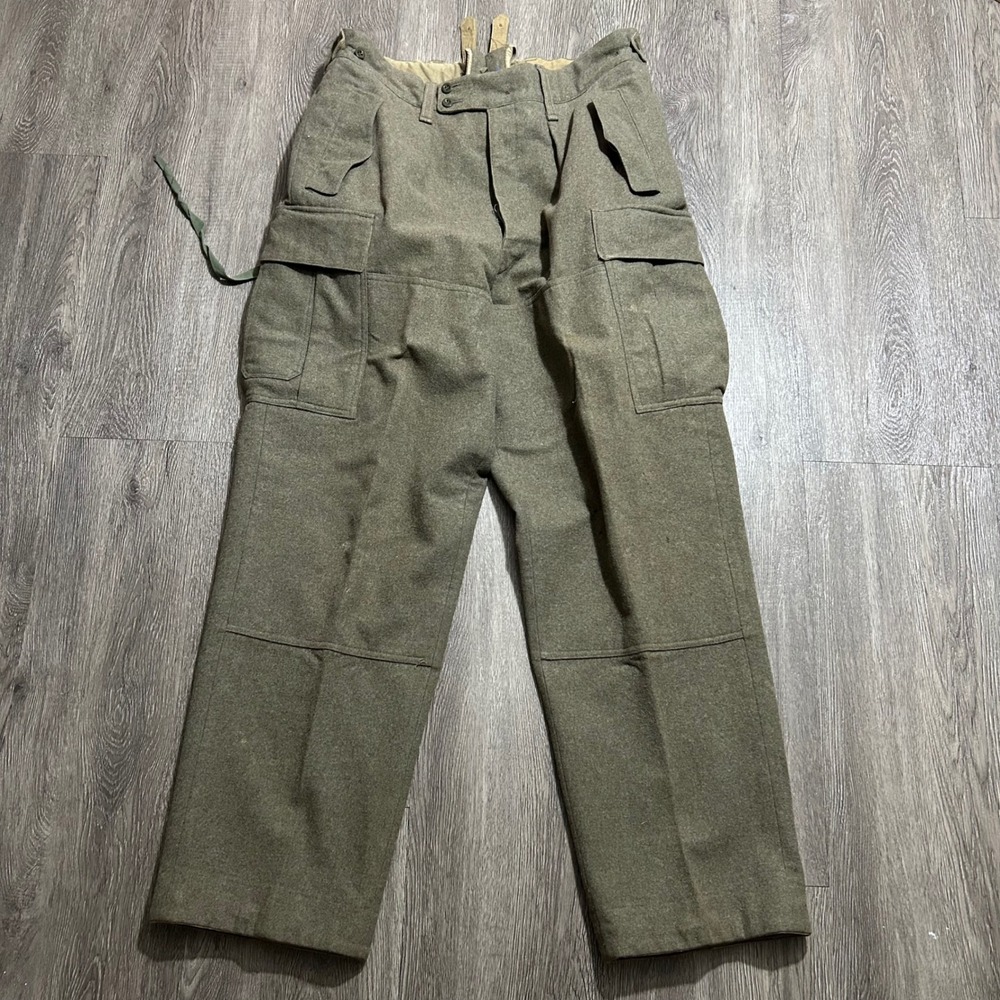 Wilh. Schwarz West German Military Wool Cargo Pants 34x30 Olive Drab Vintage